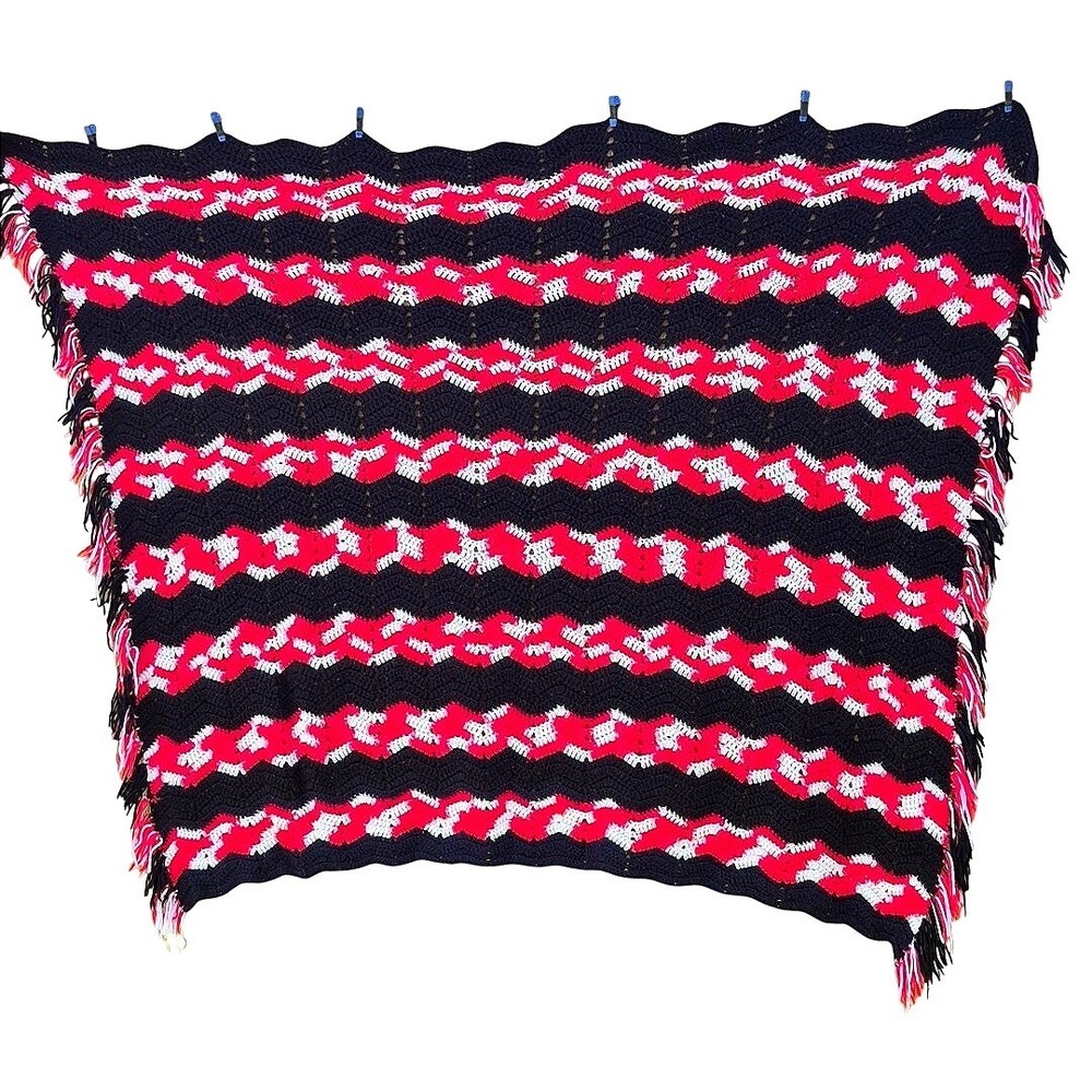 Handmade Apache Tears Crochet Lapghan Blanket 50x64in Tassels